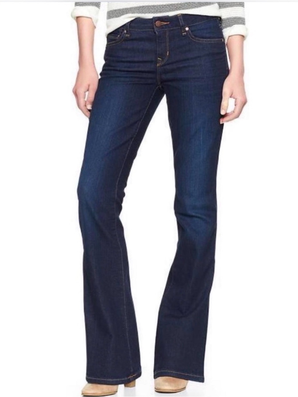 New Gap Perfect Boot Jeans Womens 32/14r Regular Dark Blue Stretch Mid Rise 1969